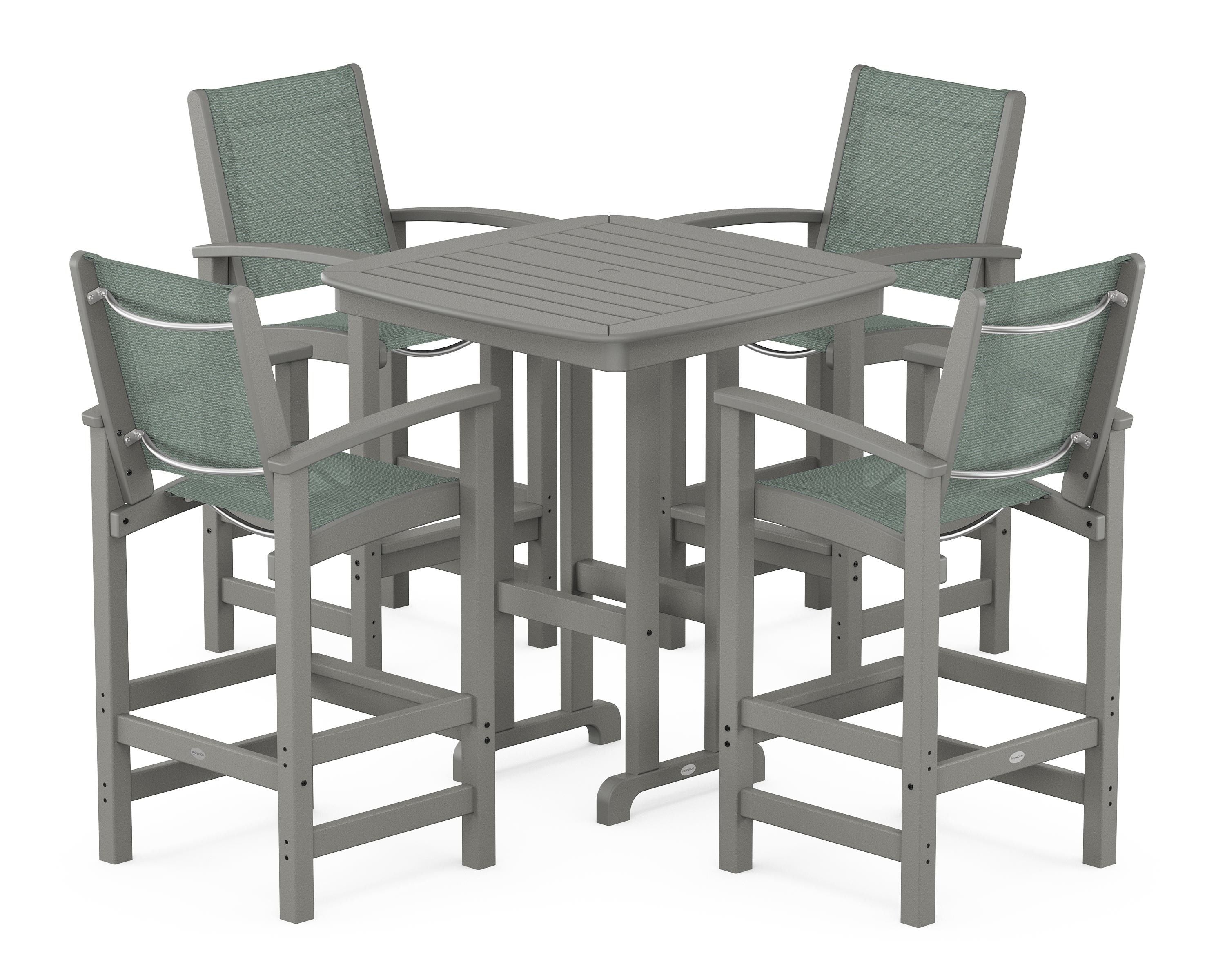 POLYWOOD® Coastal 5-Piece Bar Set in Slate Grey / Dupioni Sea Mist Sling