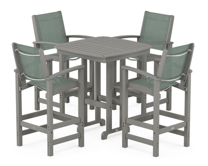 POLYWOOD® Coastal 5-Piece Bar Set in Slate Grey / Dupioni Sea Mist Sling