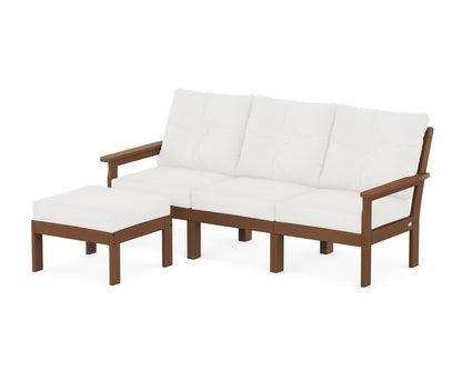 POLYWOOD® Vineyard 4-Piece Sectional with Ottoman in Teak / Natural Linen