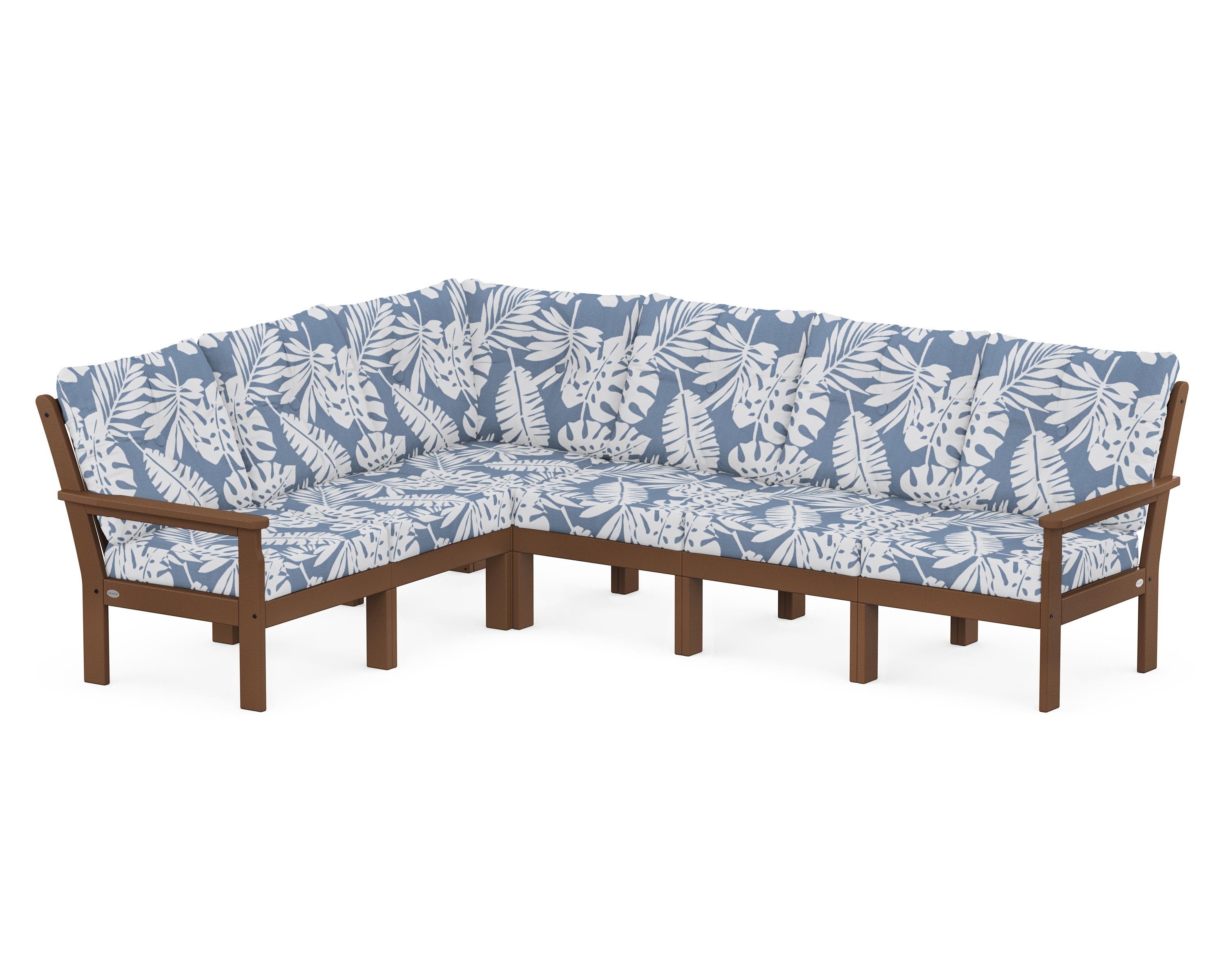 POLYWOOD® Vineyard 6-Piece Sectional in Teak / Leaf Sky Blue