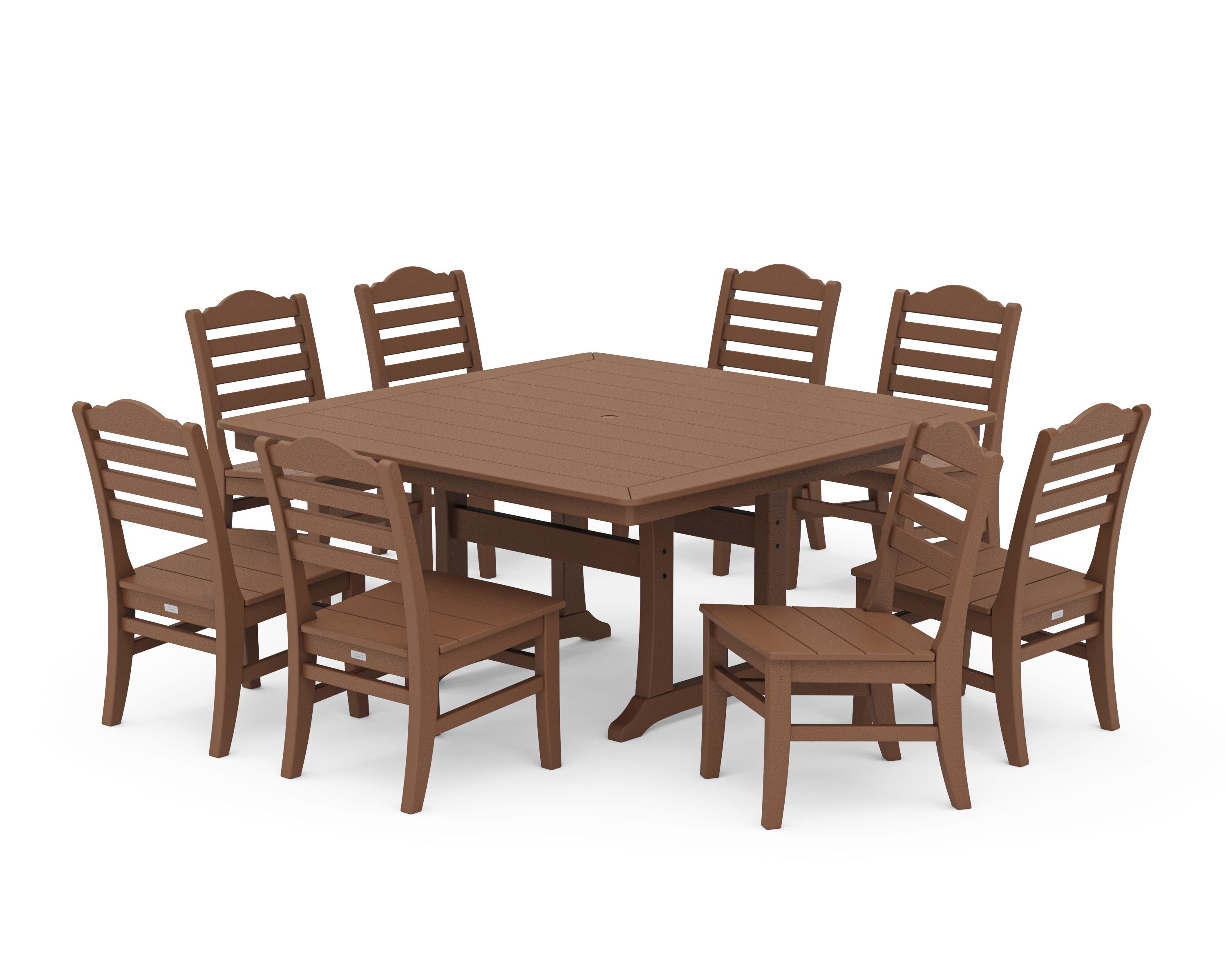 POLYWOOD® Savannah Side Chair 9-Piece Square Dining Set with Trestle Legs in Teak