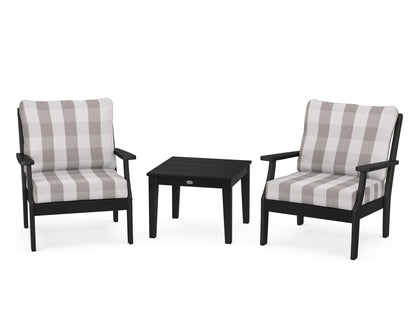 POLYWOOD® Braxton 3-Piece Deep Seating Set in Black / Buffalo Plaid Grey Mist