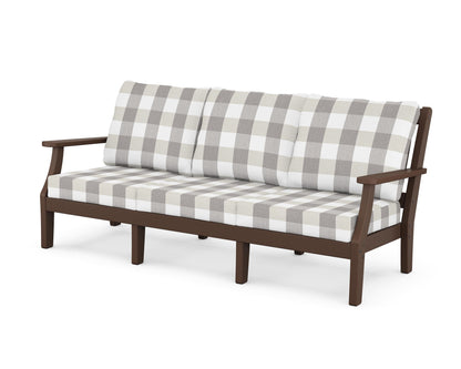 Martha Stewart by POLYWOOD® Chinoiserie Deep Seating Sofa in Mahogany / Buffalo Plaid Grey Mist
