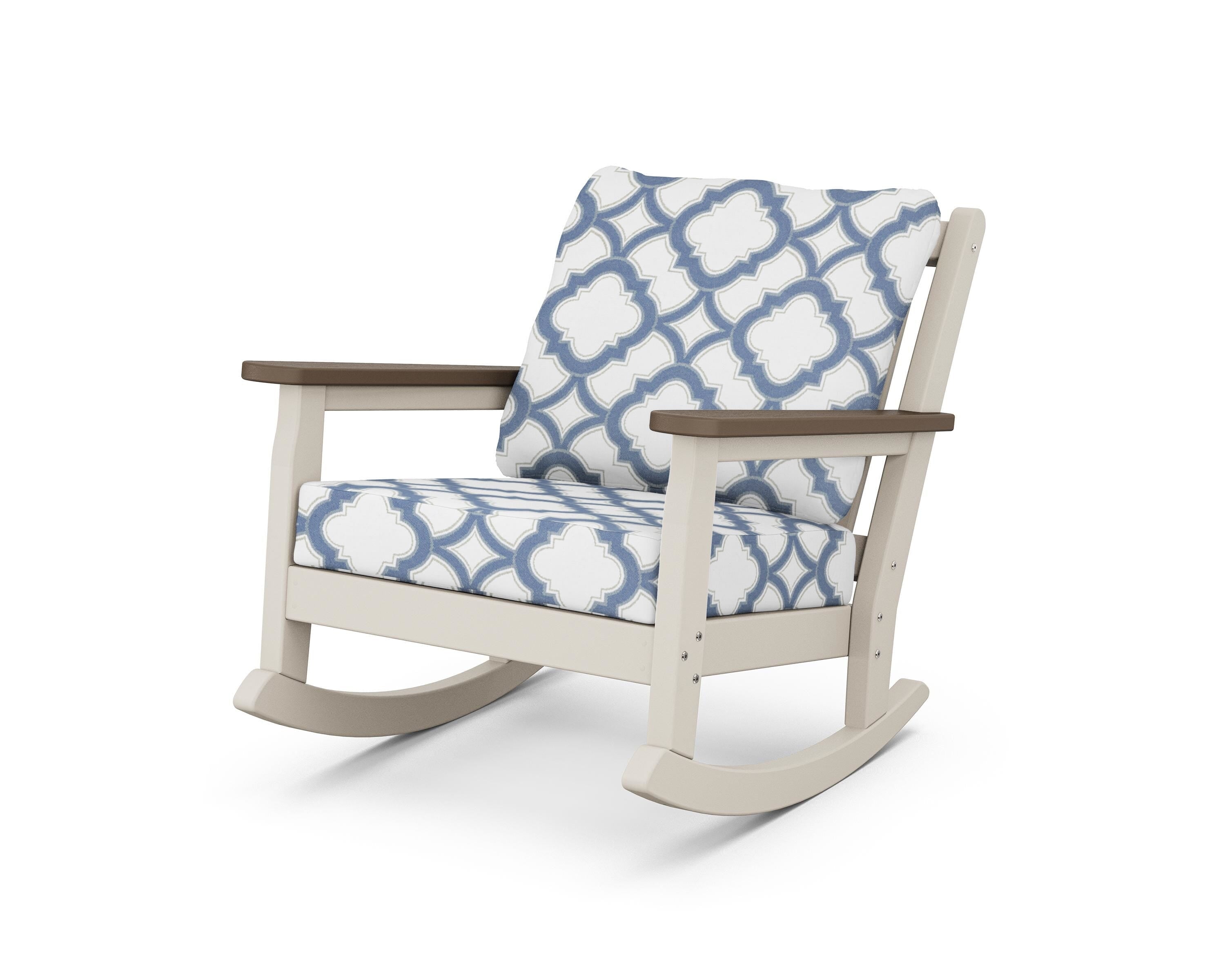 POLYWOOD® Chippendale Deep Seating Rocking Chair in Sand / Kona / Trellis Sky Blue