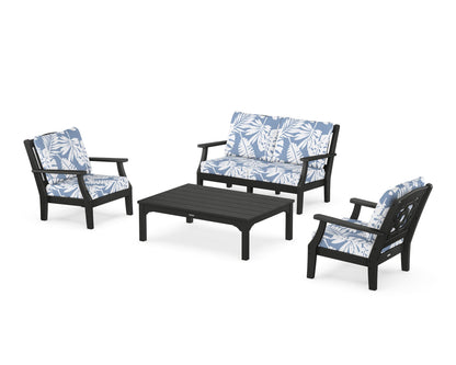 Martha Stewart by POLYWOOD® Chinoiserie 4-Piece Deep Seating Set with Loveseat in Black / Leaf Sky Blue
