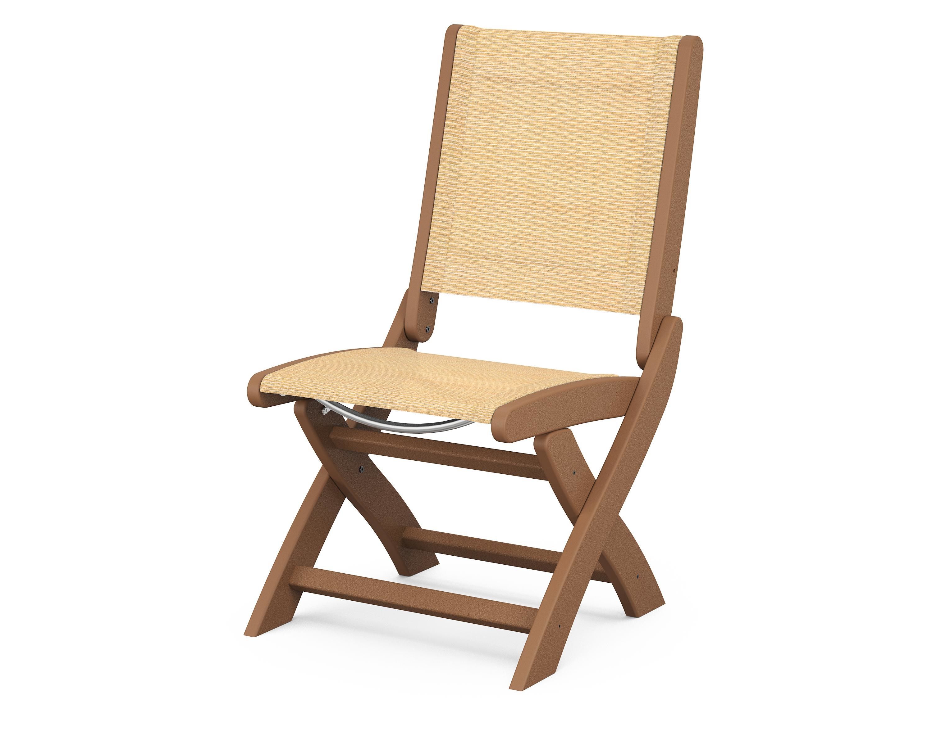 POLYWOOD® Coastal Folding Side Chair in Teak / Dupioni Apricot Sling