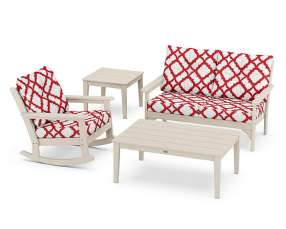 POLYWOOD® Vineyard 4-Piece Deep Seating Rocker Set in Sand / Trellis Crimson