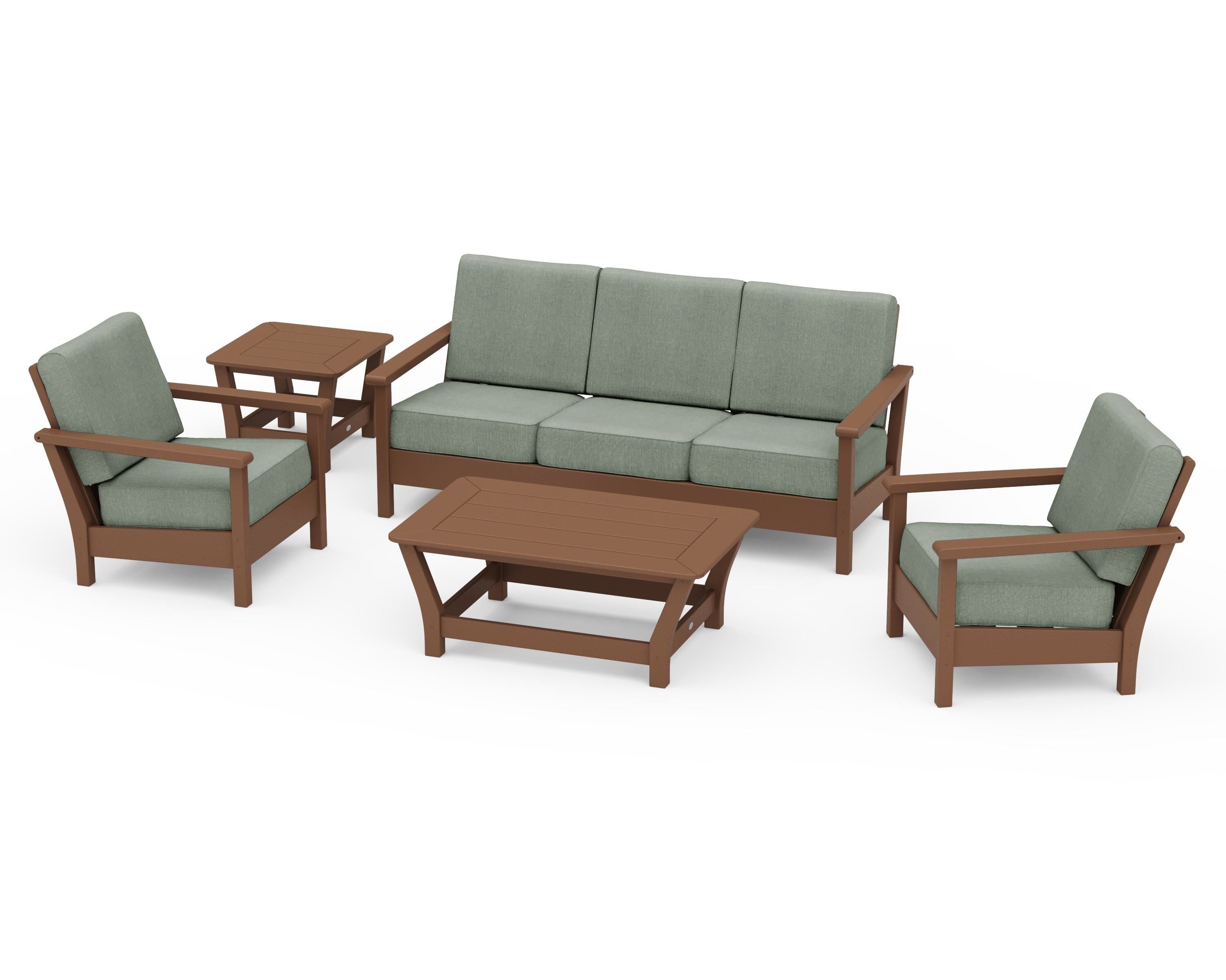 POLYWOOD® Harbour 5-Piece Deep Seating Set in Teak / Cast Sage