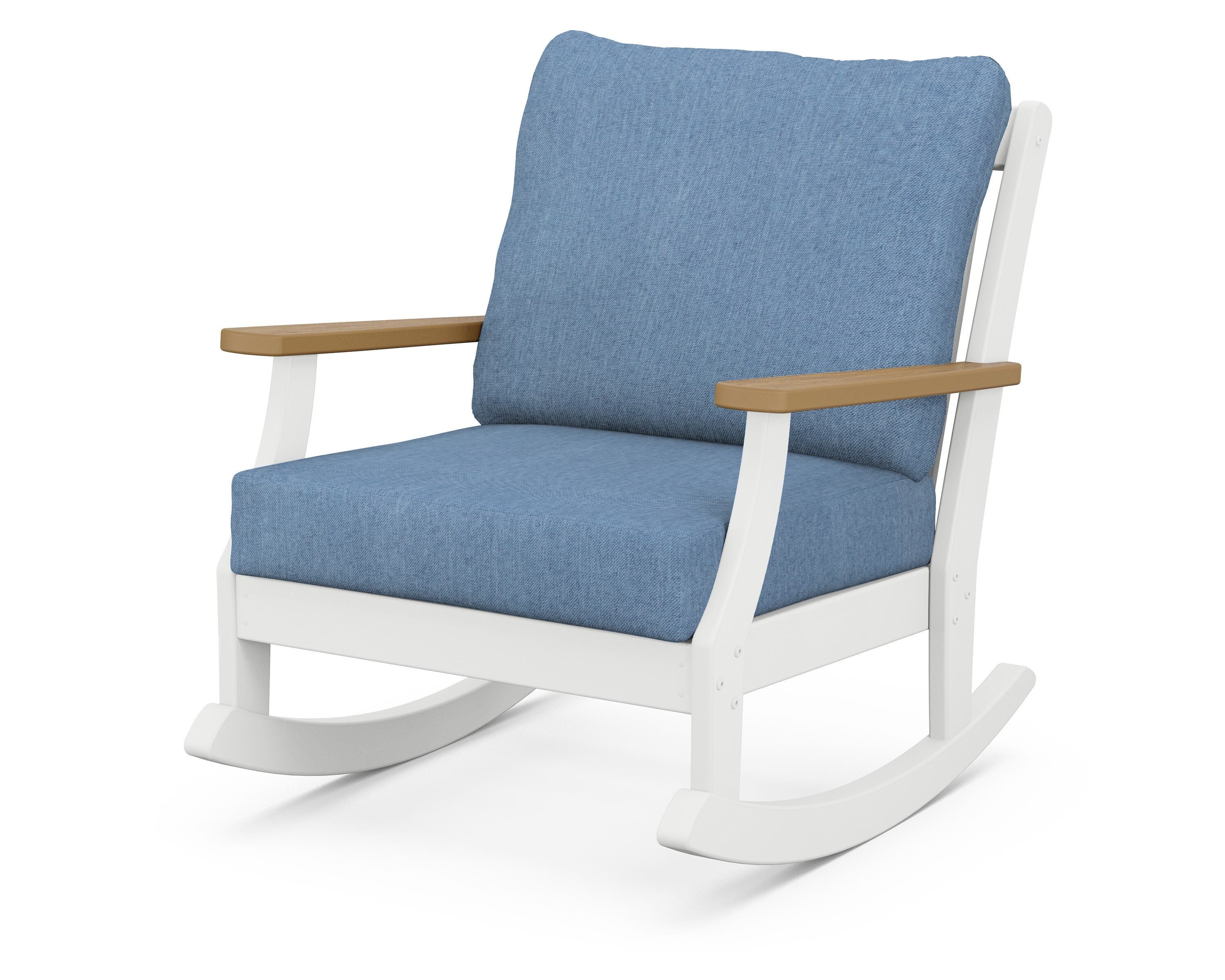POLYWOOD® Braxton Deep Seating Rocking Chair in White / Natural / Sky Blue