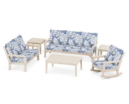 POLYWOOD® Vineyard 6-Piece Deep Seating Set in Sand / Leaf Sky Blue