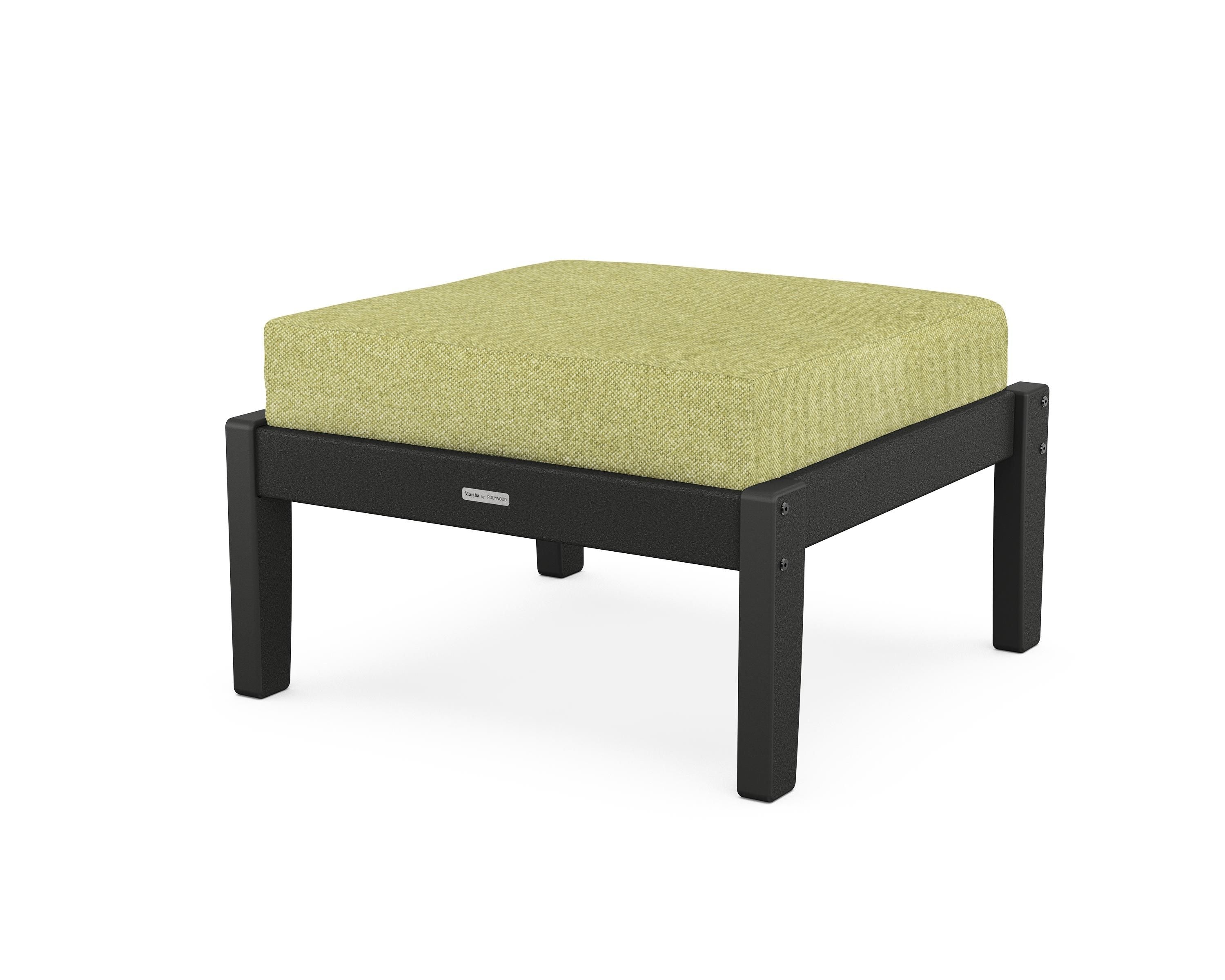 Martha Stewart by POLYWOOD® Chinoiserie Deep Seating Ottoman in Black / Chartreuse Boucle