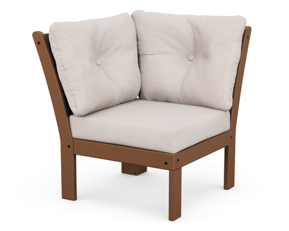 POLYWOOD® Vineyard Modular Corner Chair in Teak / Dune Burlap