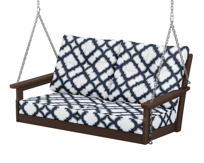POLYWOOD® Vineyard Deep Seating Swing in Mahogany / Trellis Marine Indigo