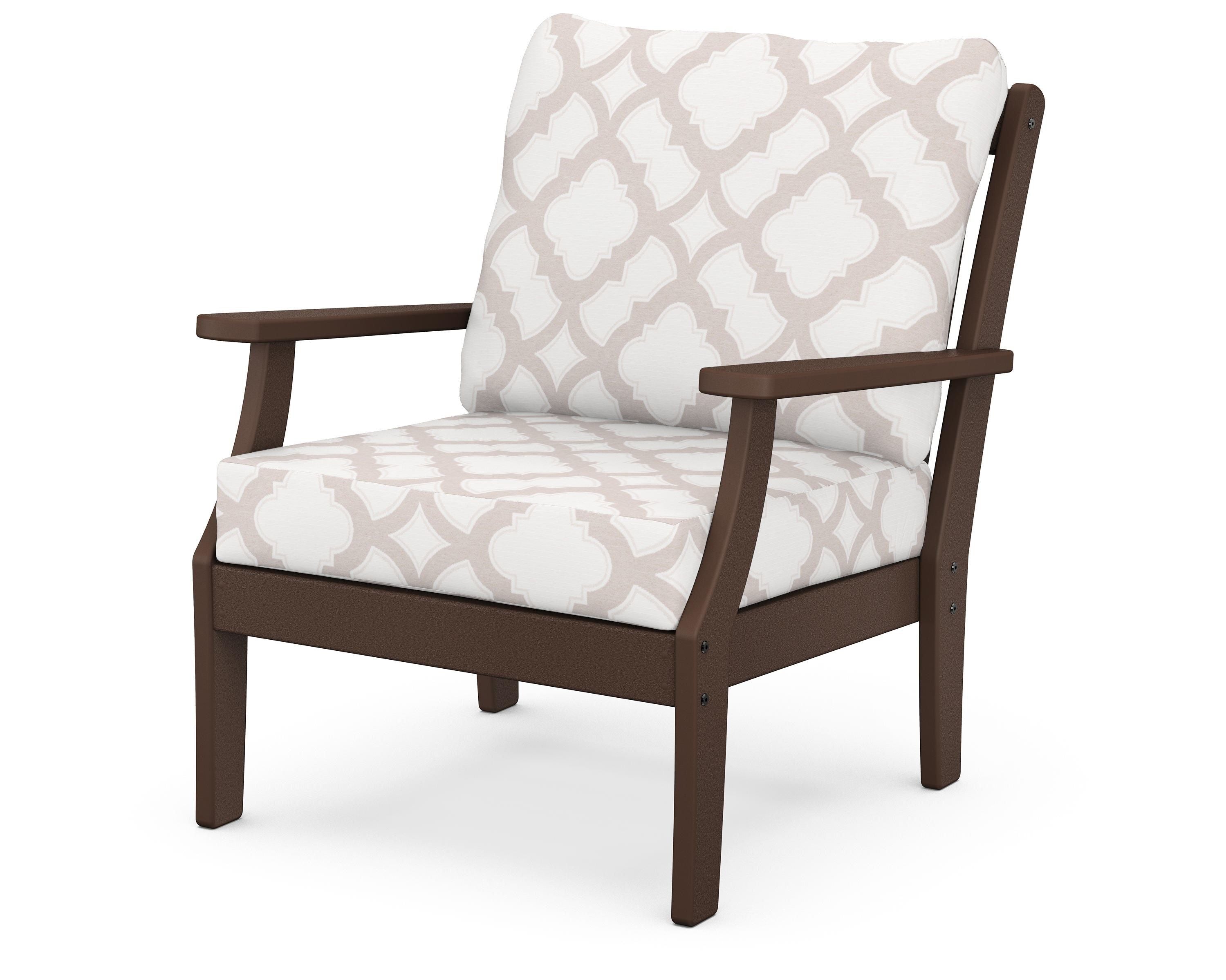 POLYWOOD® Braxton Deep Seating Chair in Mahogany / Trellis Dune Burlap