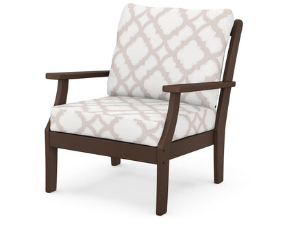 POLYWOOD® Braxton Deep Seating Chair in Mahogany / Trellis Dune Burlap