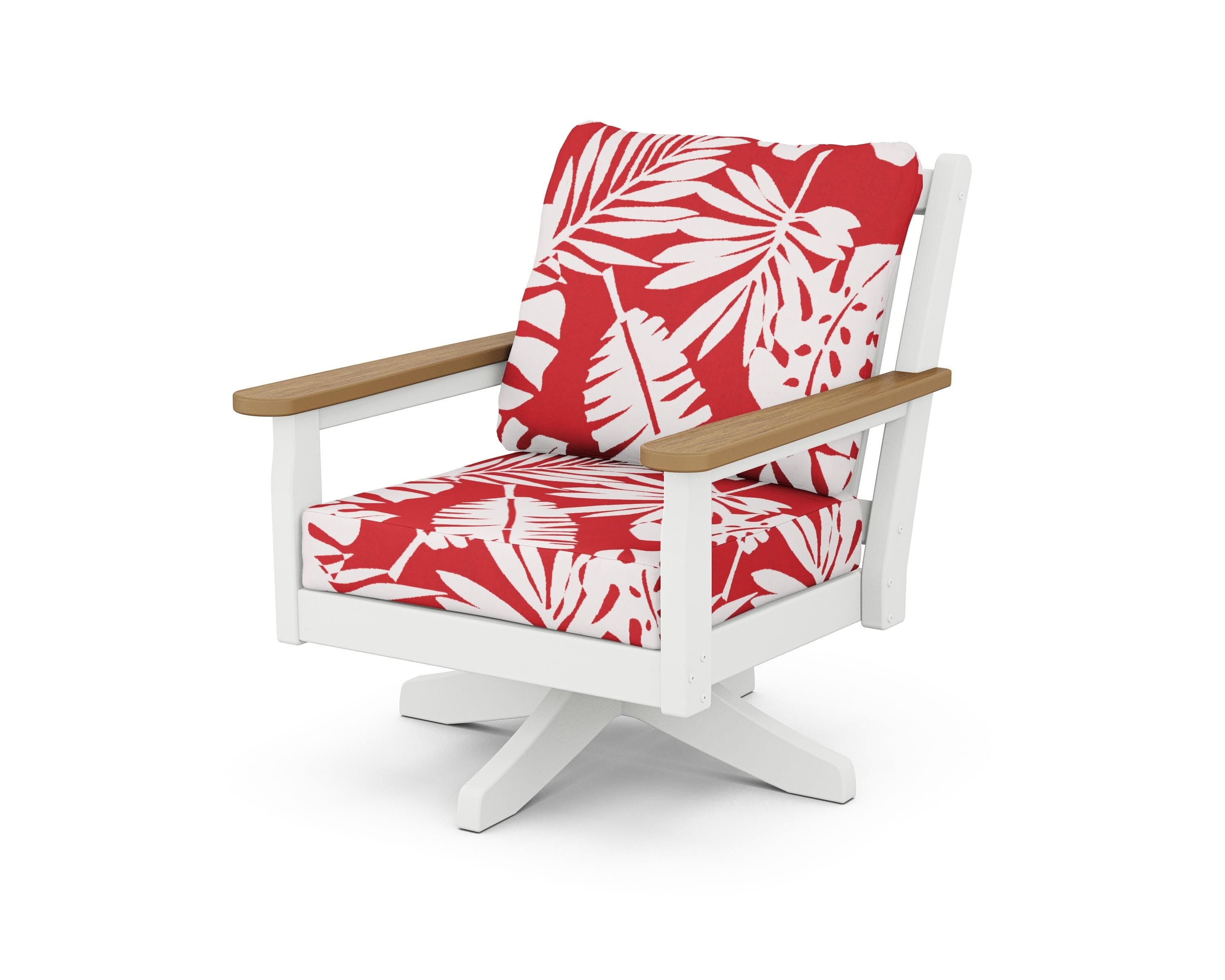 POLYWOOD® Chippendale Deep Seating Swivel Chair in White / Natural / Leaf Crimson