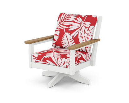 POLYWOOD® Chippendale Deep Seating Swivel Chair in White / Natural / Leaf Crimson