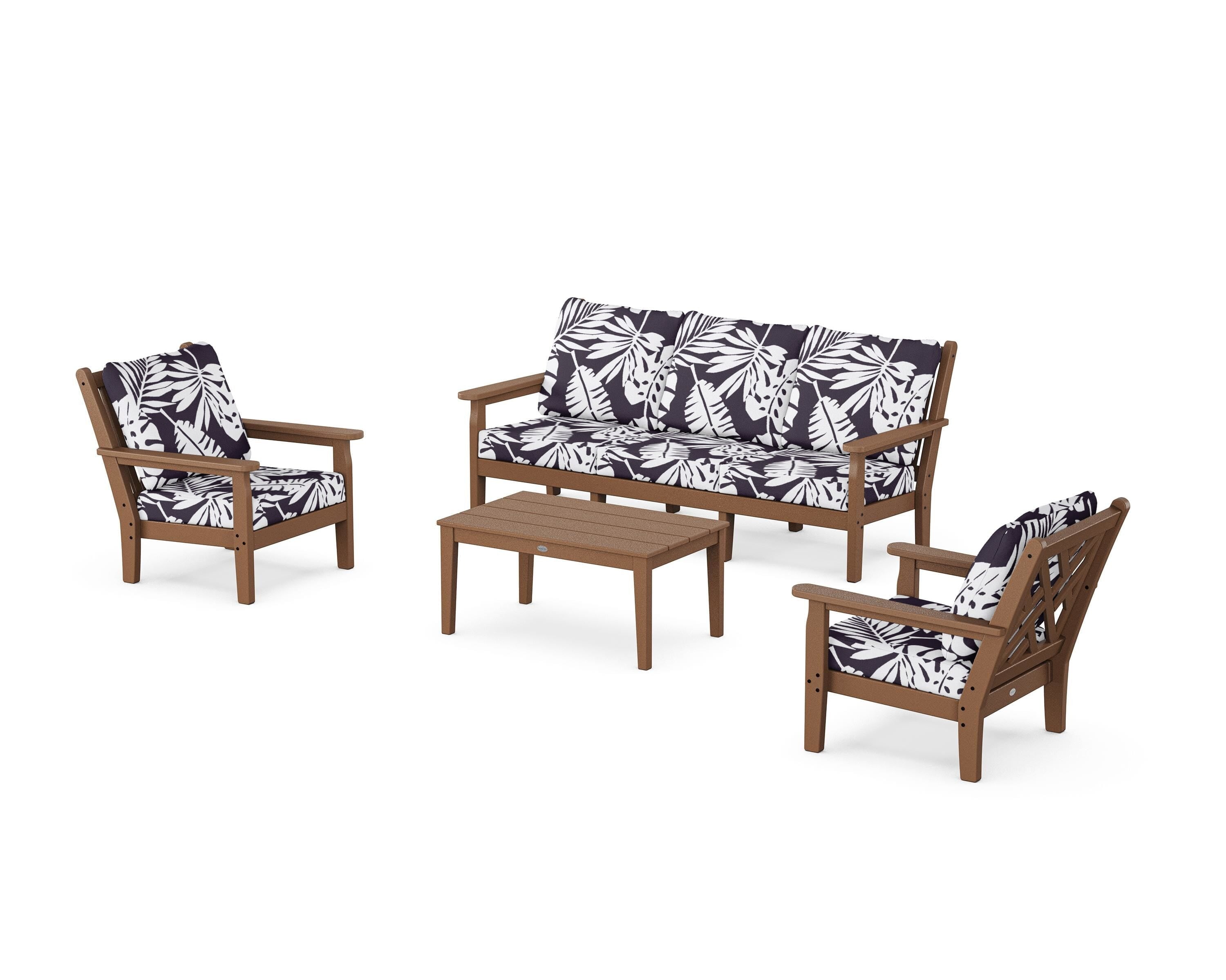 POLYWOOD® Chippendale 4-Piece Deep Seating Set with Sofa in Teak / Leaf Navy