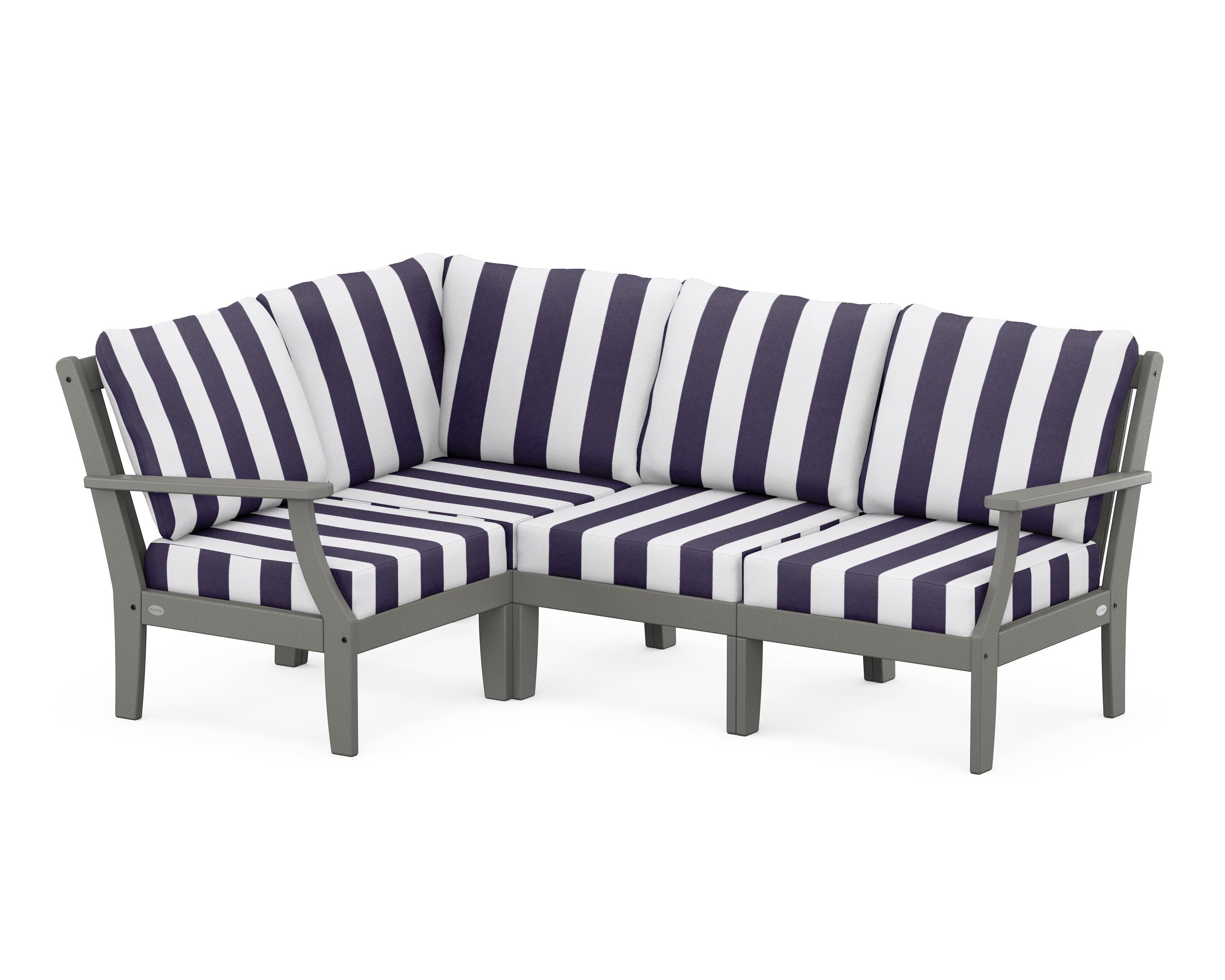 POLYWOOD® Braxton Modular 4-Piece Deep Seating Set in Slate Grey / Cabana Stripe Navy