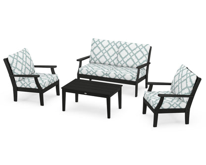 POLYWOOD® Braxton 4-Piece Deep Seating Chair Set in Black / Trellis Glacier Spa
