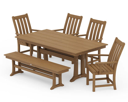 Vineyard 6-Piece Arm Chair Farmhouse Dining Set with Trestle Legs and Bench