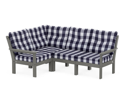 POLYWOOD® Vineyard 4-Piece Sectional in Slate Grey / Buffalo Plaid Navy