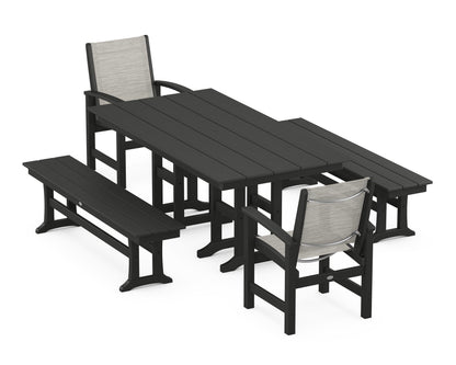 POLYWOOD® Coastal 5-Piece Farmhouse Dining Set in Black / Birch Sling