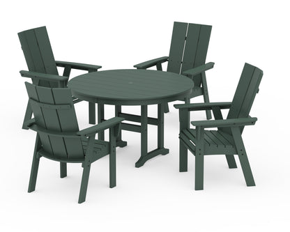 POLYWOOD® Modern Curveback Adirondack 5-Piece Round Farmhouse Dining Set in Green