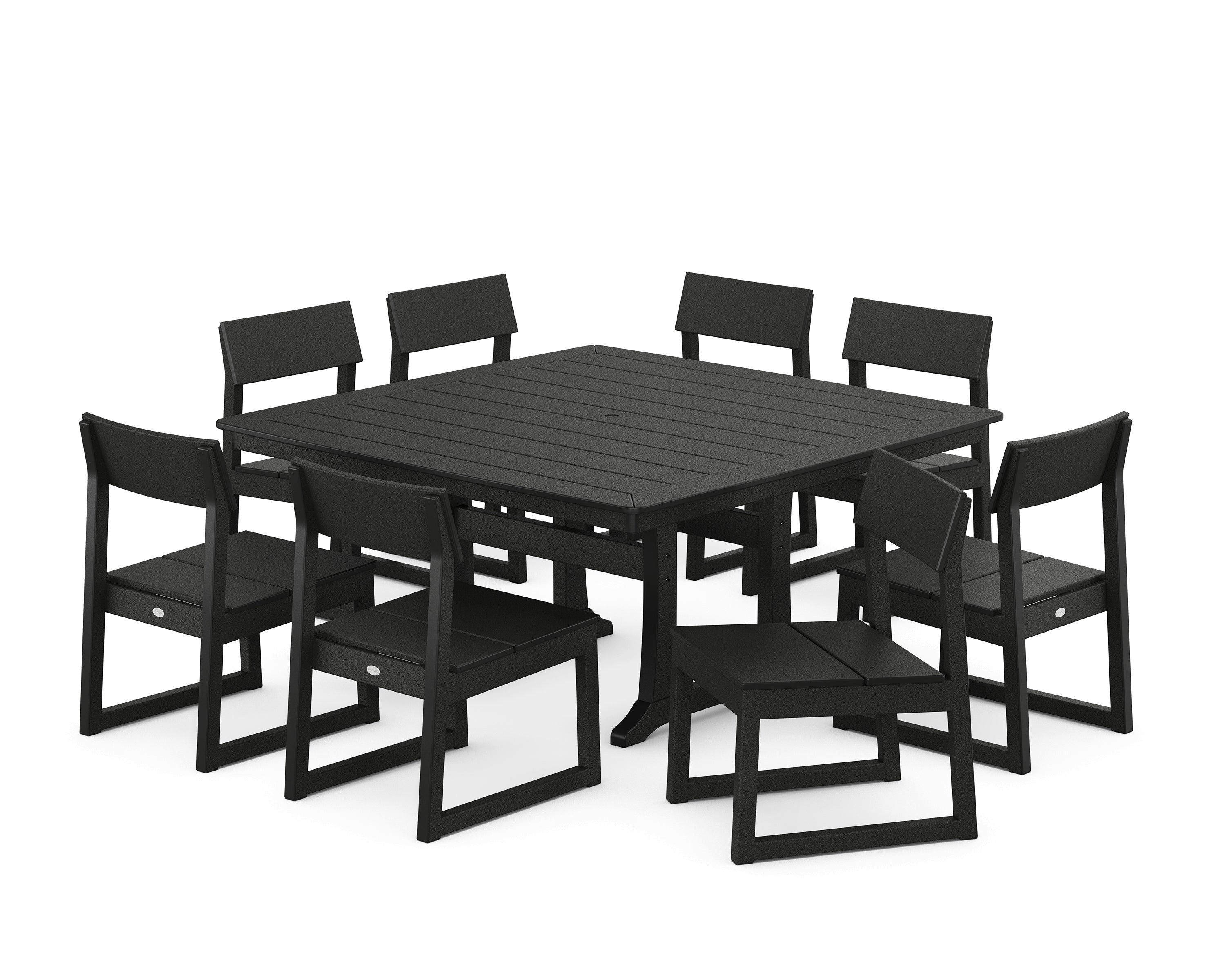 POLYWOOD® EDGE Side Chair 9-Piece Dining Set with Trestle Legs in Black