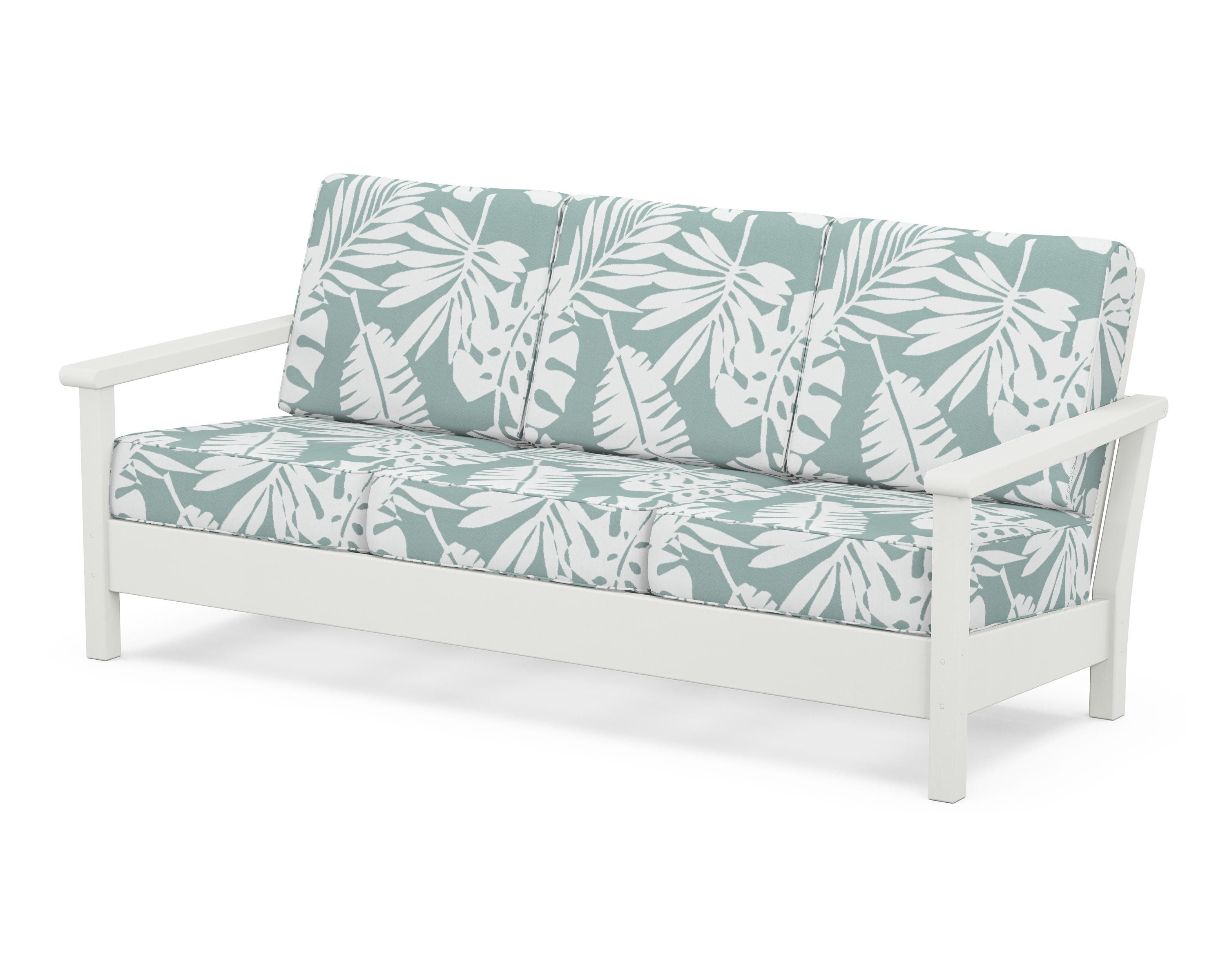 POLYWOOD® Harbour Deep Seating Sofa in Vintage White / Leaf Glacier Spa