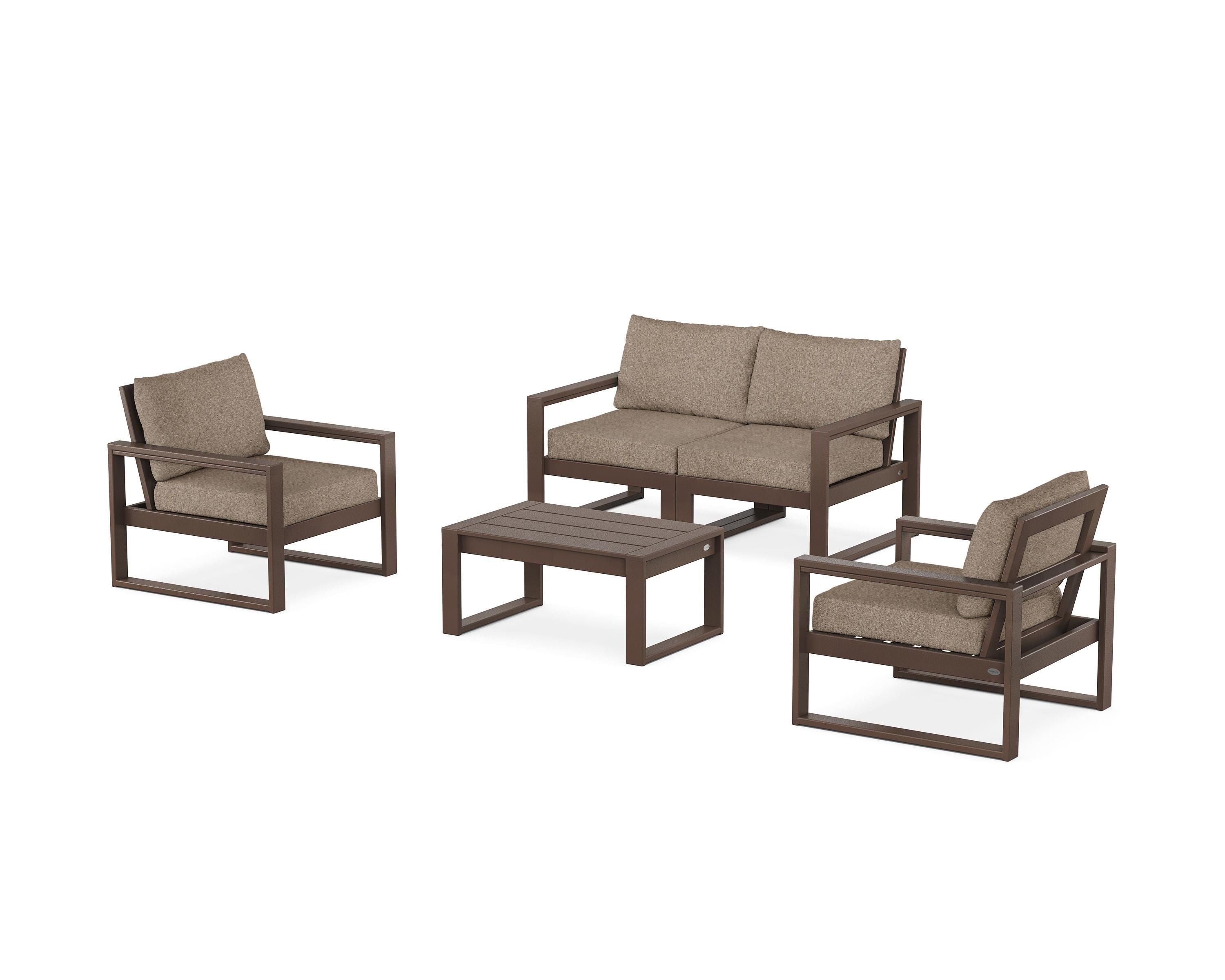 POLYWOOD® EDGE Sectional 4-Piece Deep Seating Set with Loveseat in Mahogany / Spiced Burlap