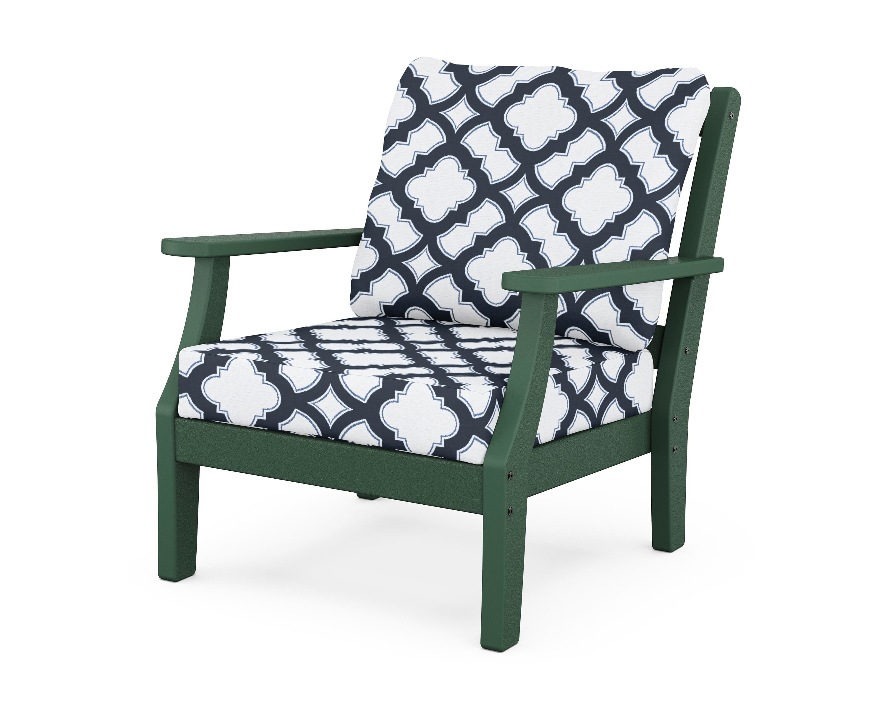 Martha Stewart by POLYWOOD® Chinoiserie Deep Seating Chair in Green / Trellis Marine Indigo
