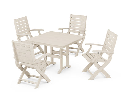 POLYWOOD® Signature Folding Chair 5-Piece Farmhouse Dining Set in Sand