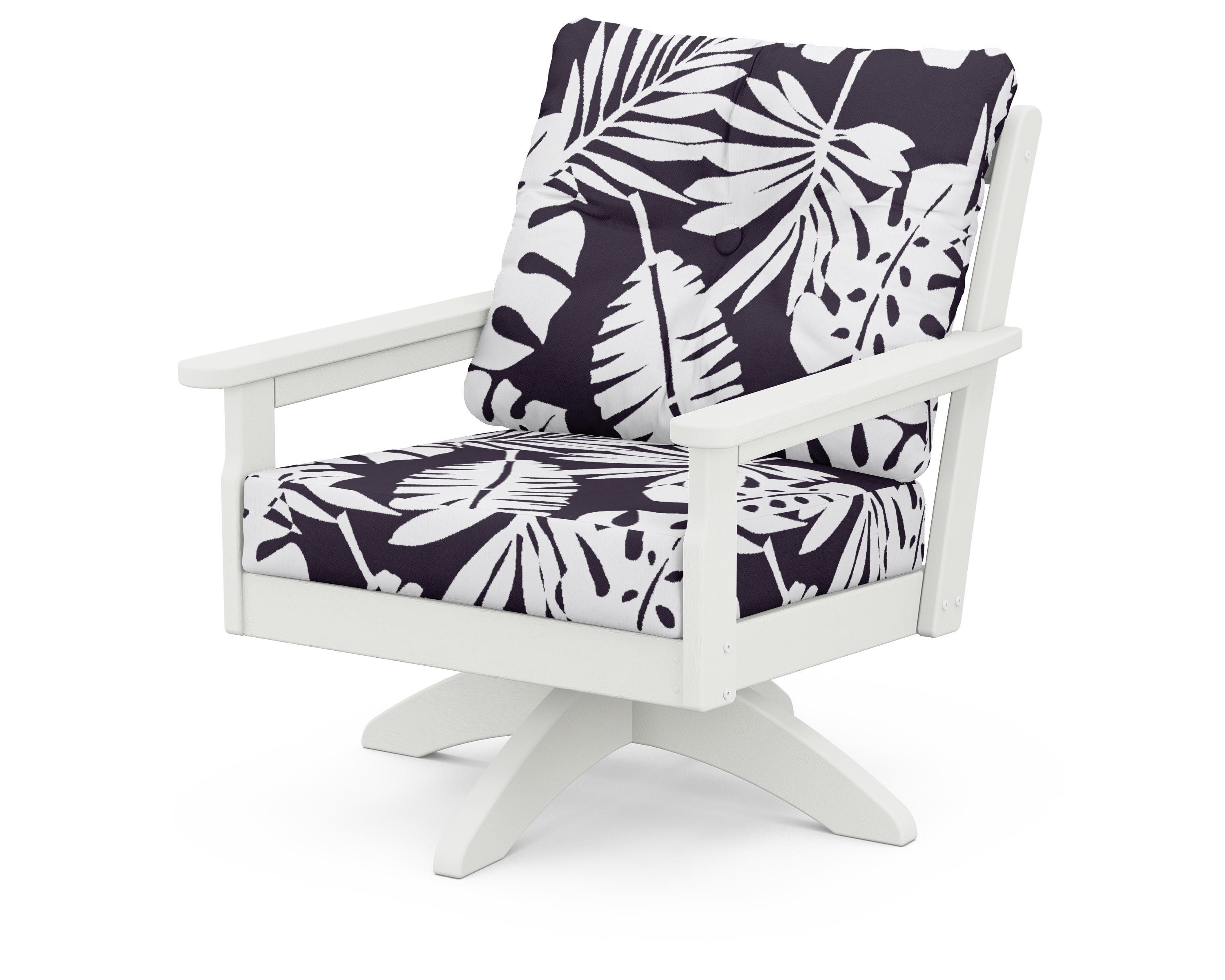 POLYWOOD® Vineyard Deep Seating Swivel Chair in Vintage White / Leaf Navy