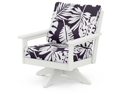 POLYWOOD® Vineyard Deep Seating Swivel Chair in Vintage White / Leaf Navy