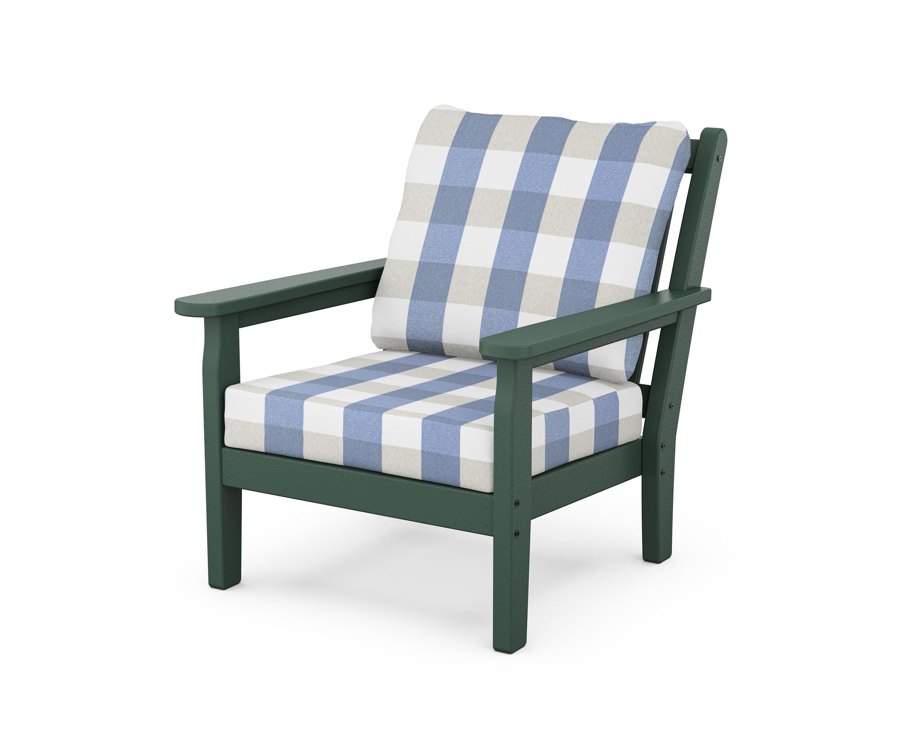 POLYWOOD® Chippendale Deep Seating Chair in Green / Buffalo Plaid Sky Blue