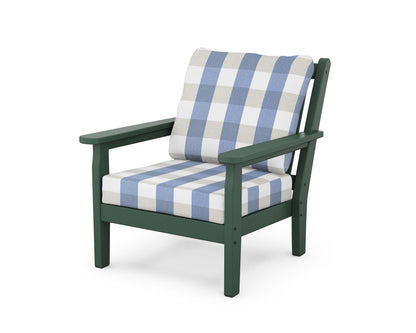POLYWOOD® Chippendale Deep Seating Chair in Green / Buffalo Plaid Sky Blue