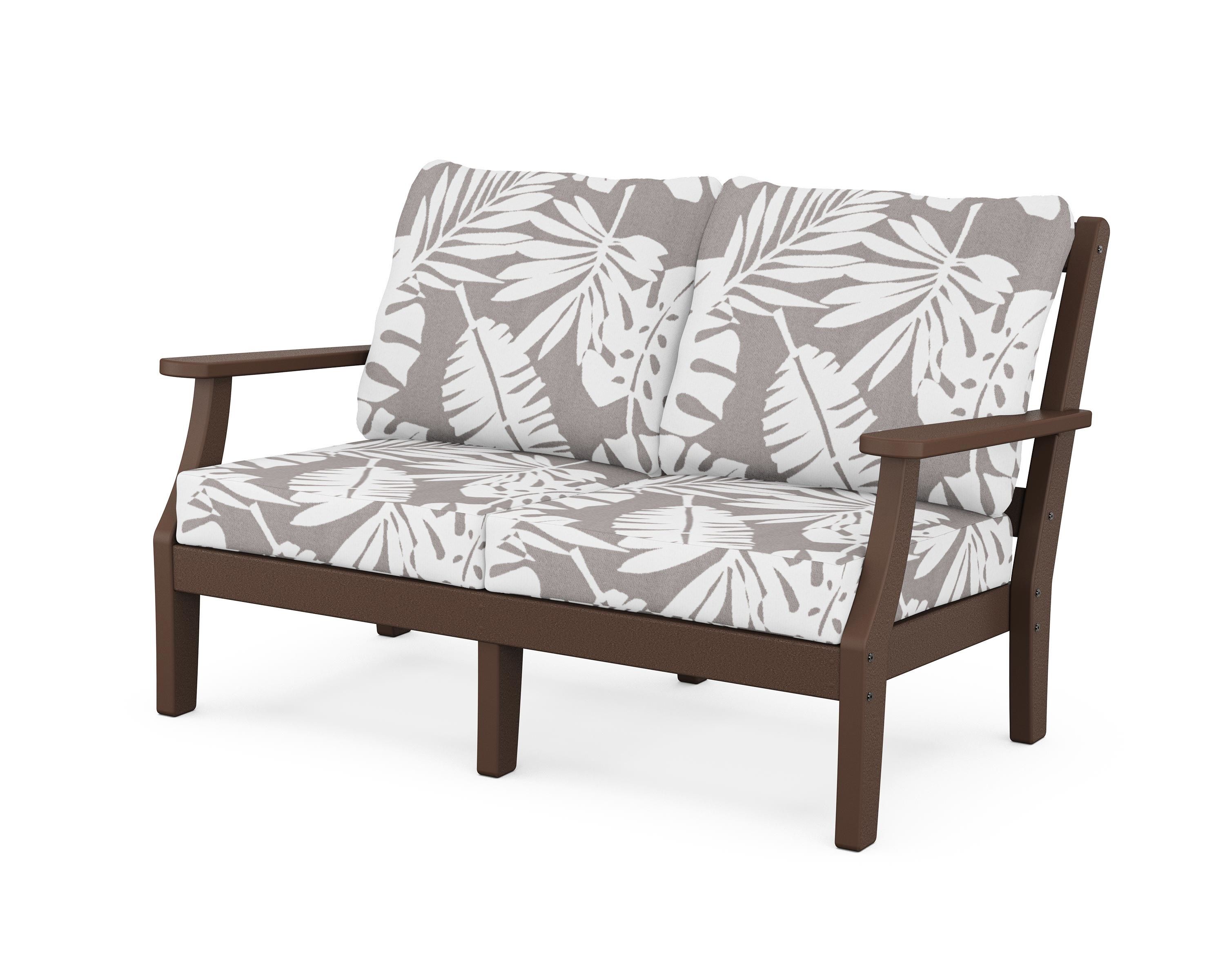 Martha Stewart by POLYWOOD® Chinoiserie Deep Seating Loveseat in Mahogany / Leaf Grey Mist