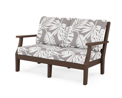 Martha Stewart by POLYWOOD® Chinoiserie Deep Seating Loveseat in Mahogany / Leaf Grey Mist