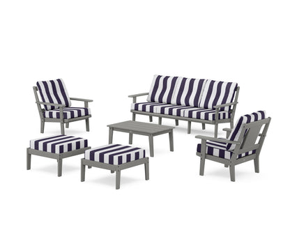 POLYWOOD® Prairie 6-Piece Lounge Sofa Set in Slate Grey / Cabana Stripe Navy