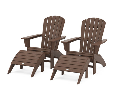 POLYWOOD® Nautical Curveback Adirondack Chair 4-Piece Set with Ottomans in Mahogany