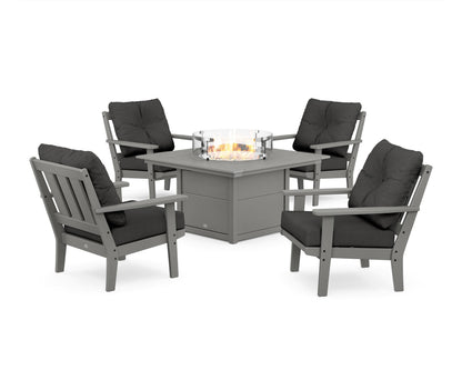 POLYWOOD® Oxford 5-Piece Deep Seating Set with Fire Pit Table in Slate Grey / Spectrum Carbon