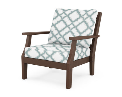 Martha Stewart by POLYWOOD® Chinoiserie Deep Seating Chair in Mahogany / Trellis Glacier Spa