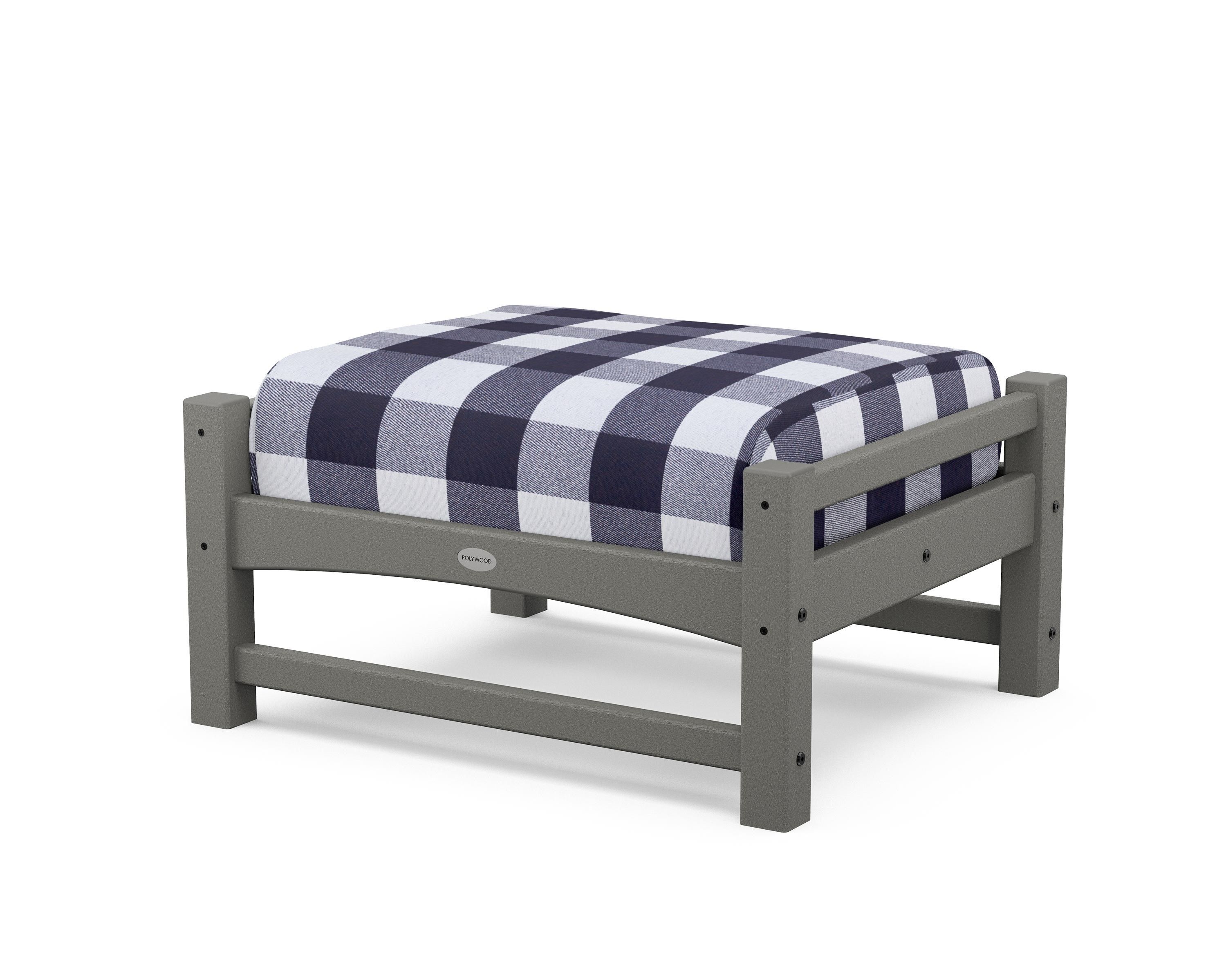 POLYWOOD® Club Ottoman in Slate Grey / Buffalo Plaid Navy