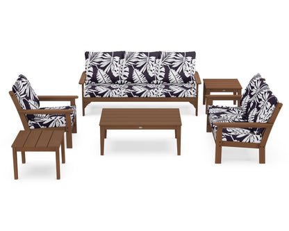 POLYWOOD® Vineyard 6-Piece Deep Seating Set in Teak / Leaf Navy
