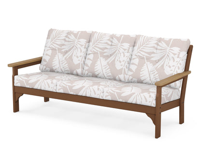 POLYWOOD® Vineyard Deep Seating Sofa in Teak / Natural / Leaf Dune Burlap