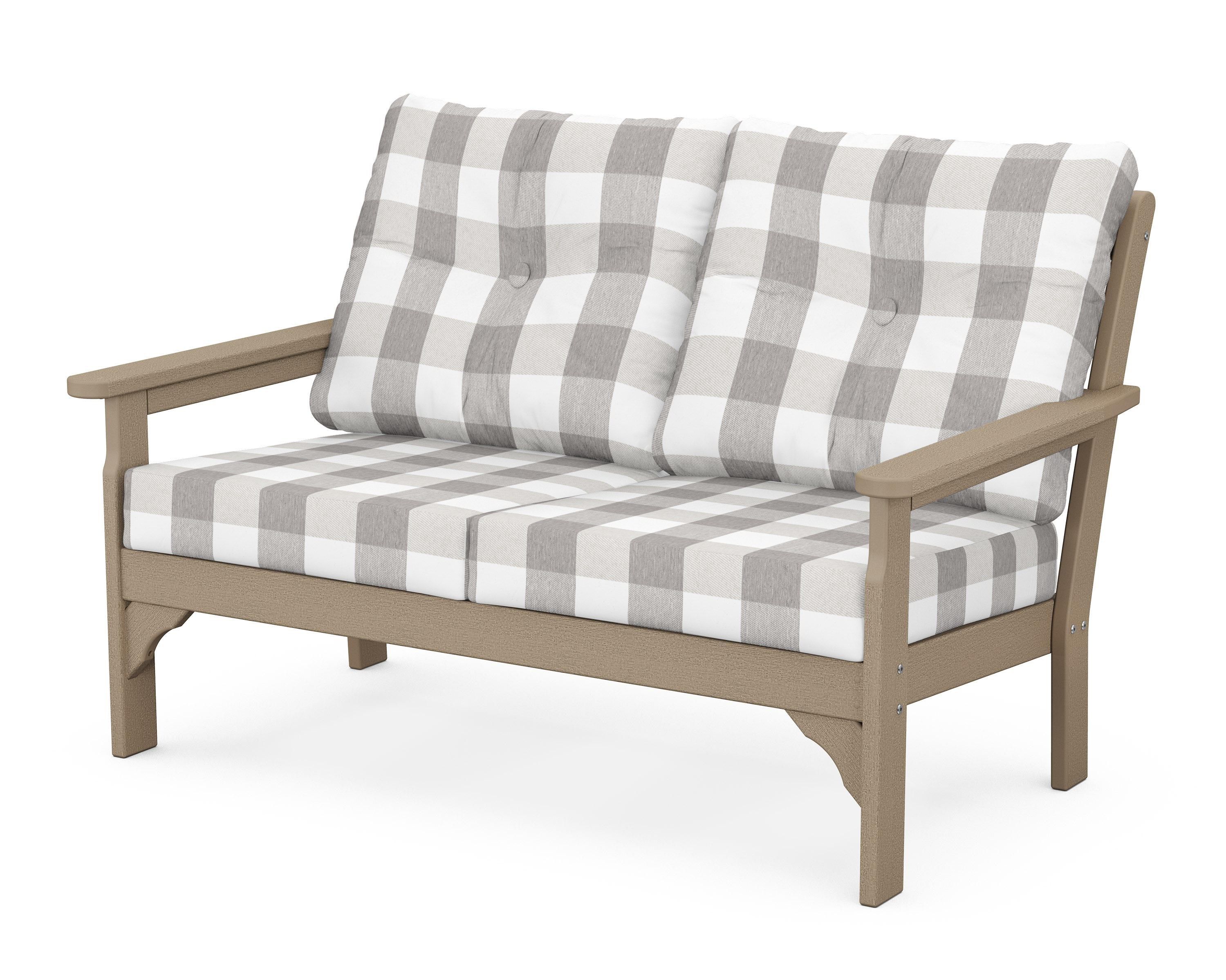 POLYWOOD® Vineyard Deep Seating Loveseat in Vintage Sahara / Buffalo Plaid Grey Mist