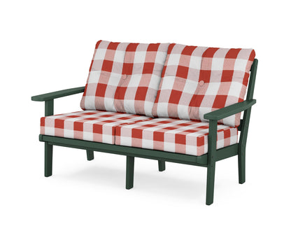 POLYWOOD® Prairie Deep Seating Loveseat in Green / Buffalo Plaid Crimson
