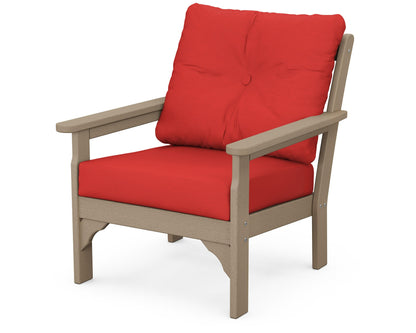 POLYWOOD® Vineyard Deep Seating Chair in Vintage Sahara / Crimson Linen