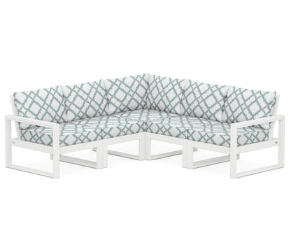 POLYWOOD® EDGE 5-Piece Modular Deep Seating Set in White / Trellis Glacier Spa